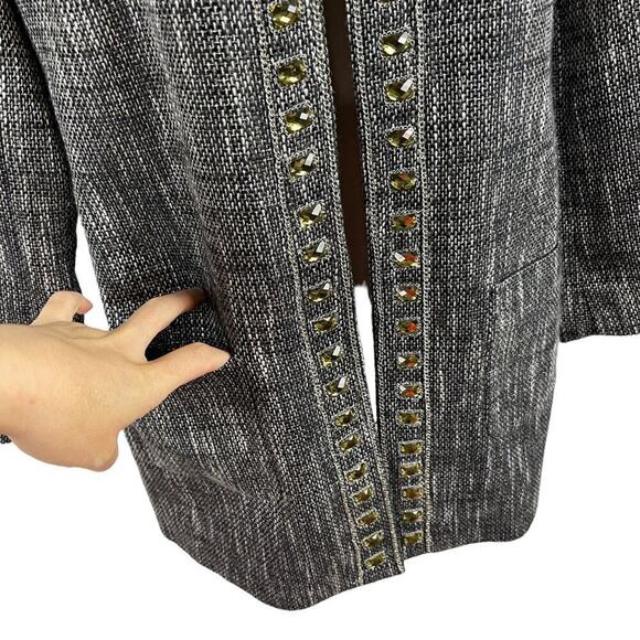 Chico's Embellished Gem Duster Jacket Tweed Dressy Long Cardigan Size Small - Picture 7 of 13